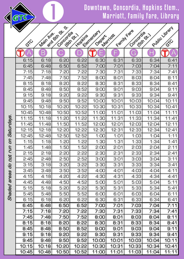 Route 01 Timetable 080118