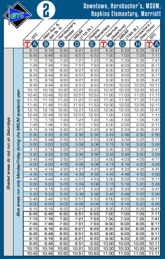 Route 2 Timetable - 8/1/18
