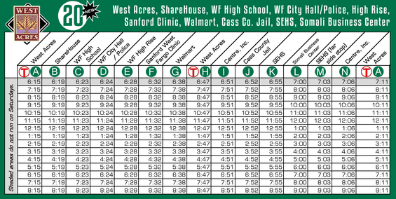 Route 20 Timetable - 8/1/18