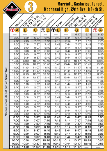 Route 3 Timetable - 8/1/18
