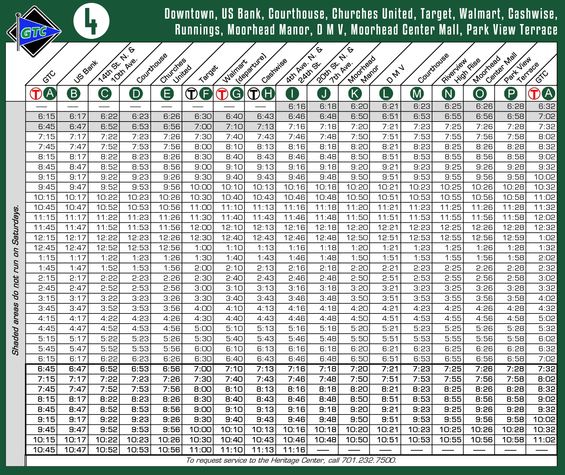 Route 4 Timetable - 8/1/18
