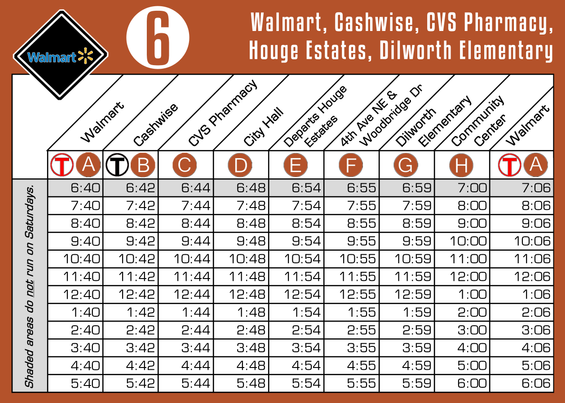 Route 6 Timetable - 8/1/18