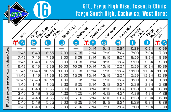 Route 16 Timetable - 8/1/18