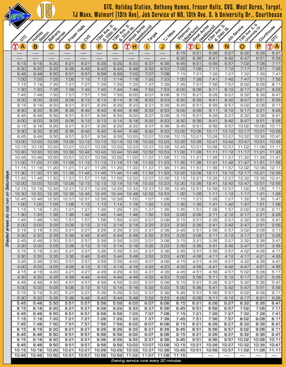 Route 15 Timetable - 8/1/18