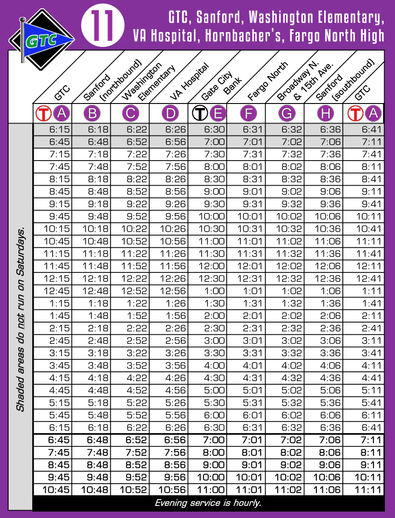 Route 11 Timetable - 8/1/18
