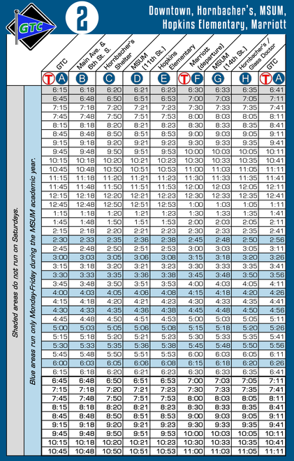 Route 2 Timetable - 8/1/18