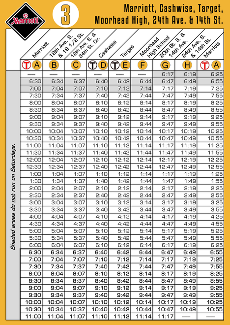 Route 3 Timetable - 8/1/18