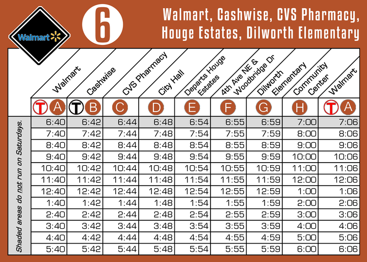Route 6 Timetable - 8/1/18