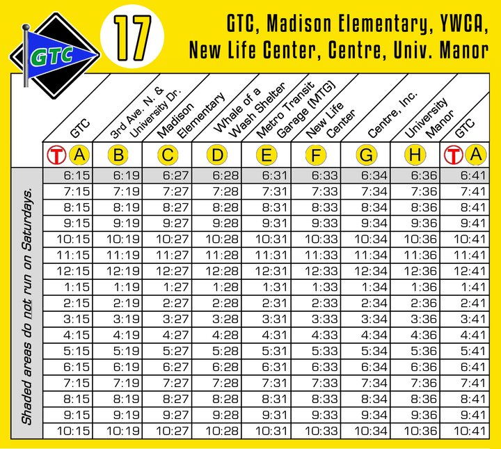 Route 17 Timetable - 8/1/18