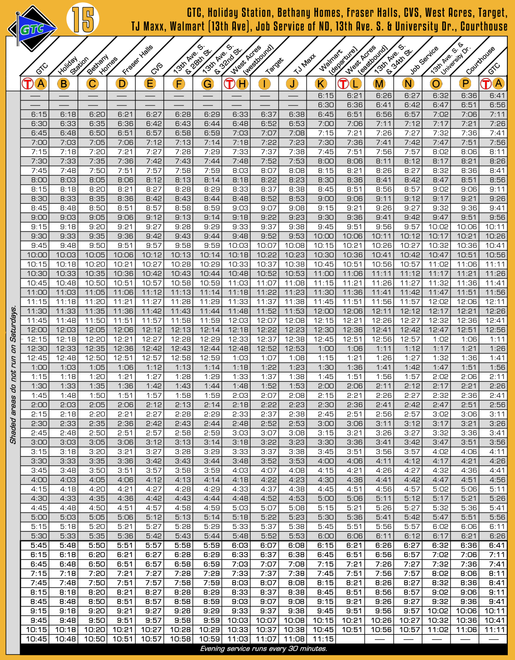 Route 15 Timetable - 8/1/18