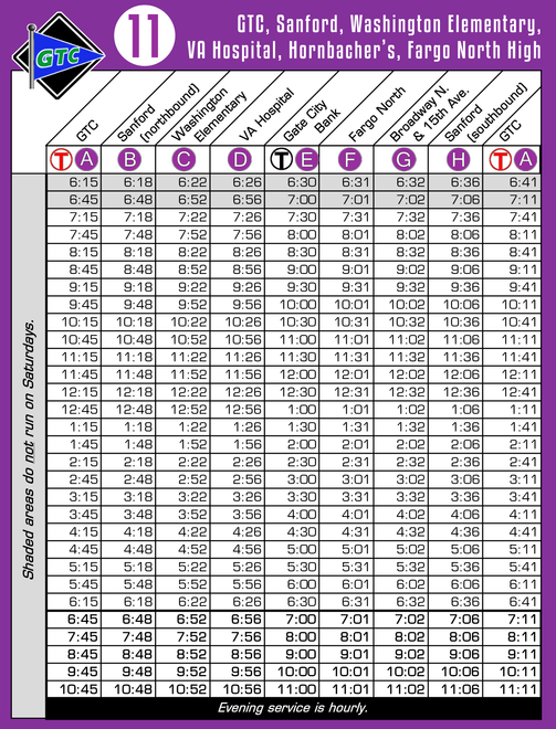 Route 11 Timetable - 8/1/18