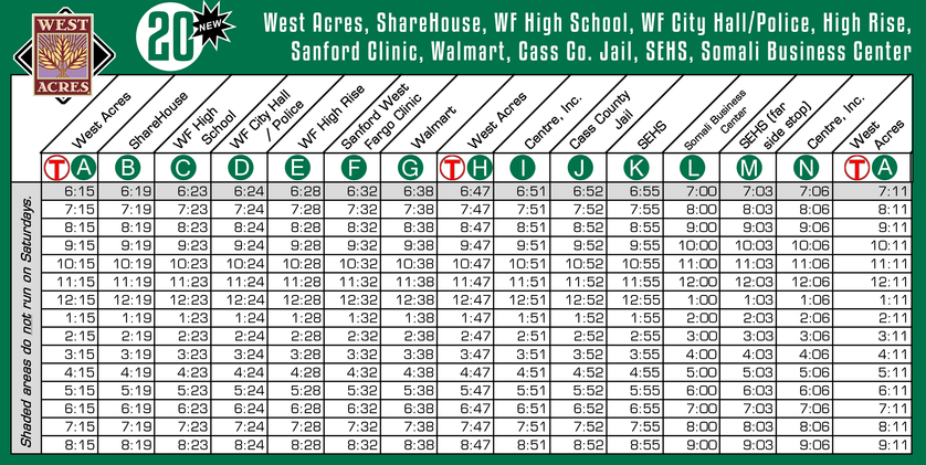 Route 20 Timetable - 8/1/18