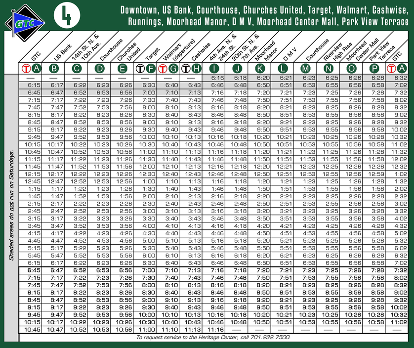 Route 4 Timetable - 8/1/18