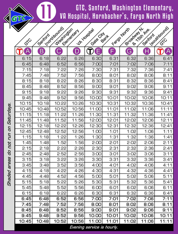 Route 11 Timetable - 8/1/18