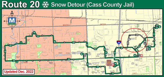 Route 20 Snow Detour Map - Cass County Jail
