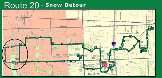 Route 20 Snow Detour Map