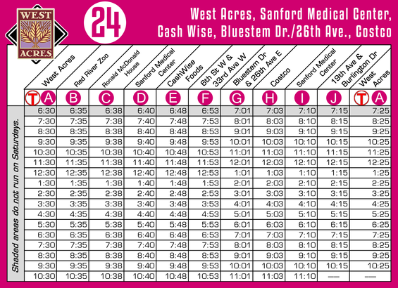 Route 24 Timetable - 8/1/18