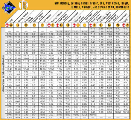 Route 15 timetable - Beginning Mat 27