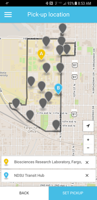 TapRide Pick-up / Drop-off Location (ScreenShot)